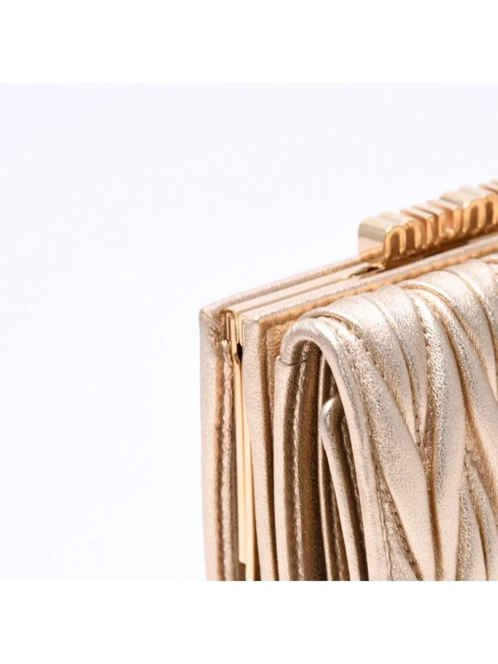 Miu Miu Matelasse Compact Wallet Trifold Gathered Gold Leather